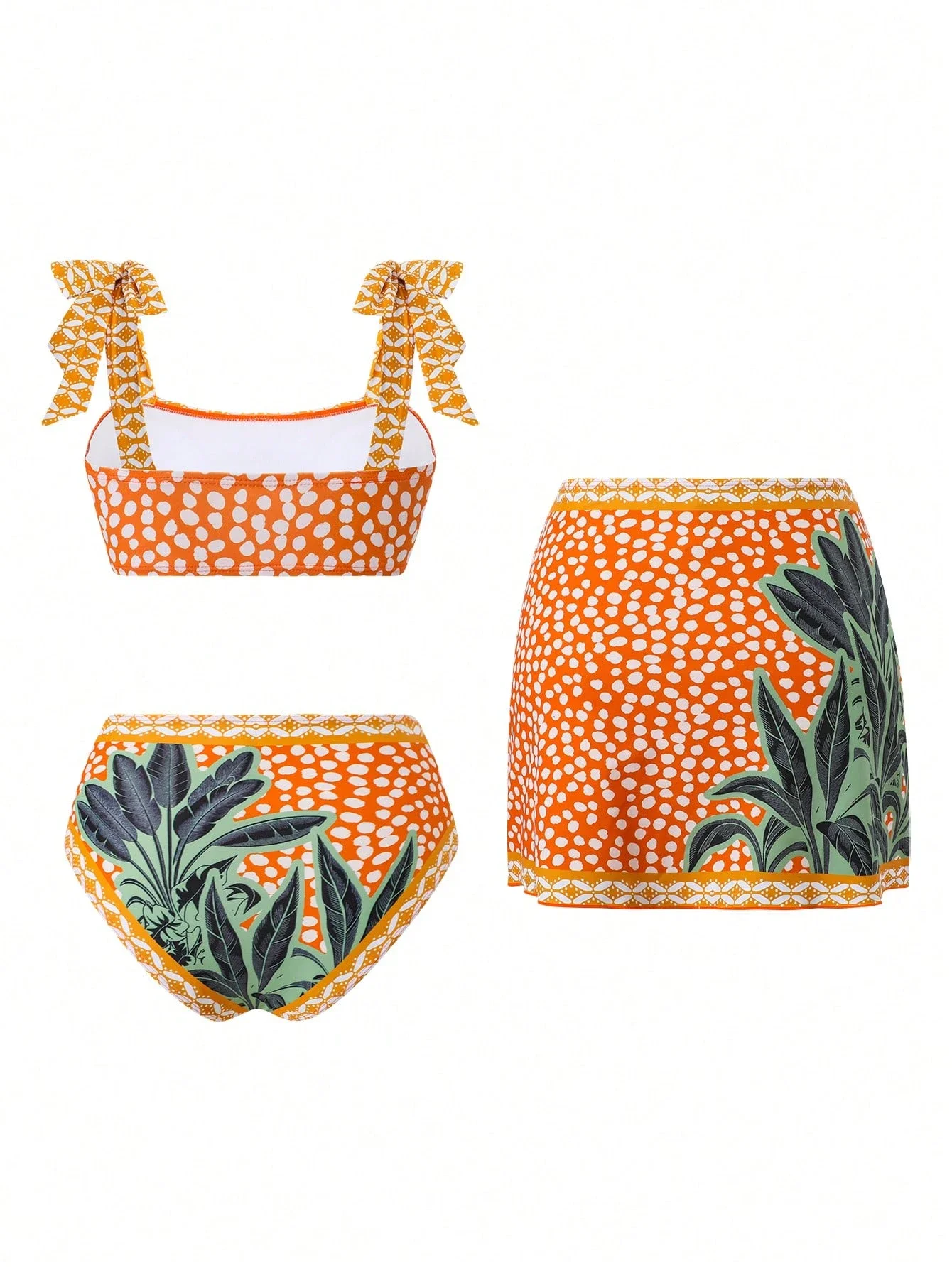 

Женский комплект бикини с тропическим принтом, регулируемыми бретелями и юбкой-накидкой