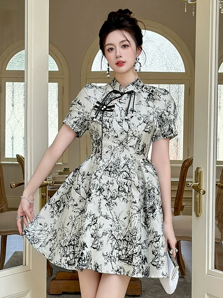 فستان شيونغسام قصير عتيق للنساء على طراز الأحداث الثقافية العصرية ثوب حفلة تجمع اجتماعي أنيق من تشيباو فيستدوس