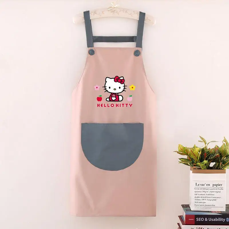 Sanrio Hello Kitty Apron Kawaii Household Cartoon Cute Waterproof Oil Proof Loose Comfortable Sleeveless Apron Kitchen Supplies