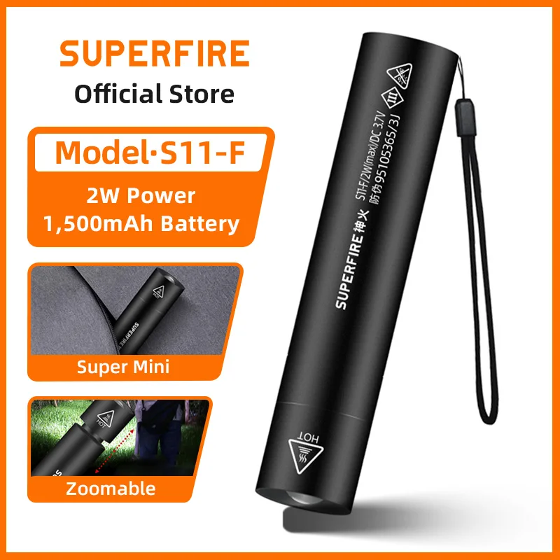 SUPERFIRE S11-F 2W Zoomable Flashlight Rechargeable Portable Tactical Torch Light For Work Camping Hiking Cycling Fishing