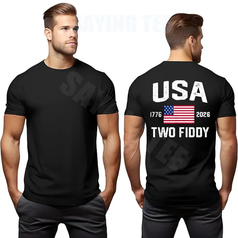 Two Fiddy 2 Fiddy 250th Anniversary 4th of July T-Shirt Y2k USA Proud Patriotic Graphic Saying Tee Neuheitsgeschenk Streetwear Tops – Detail 12