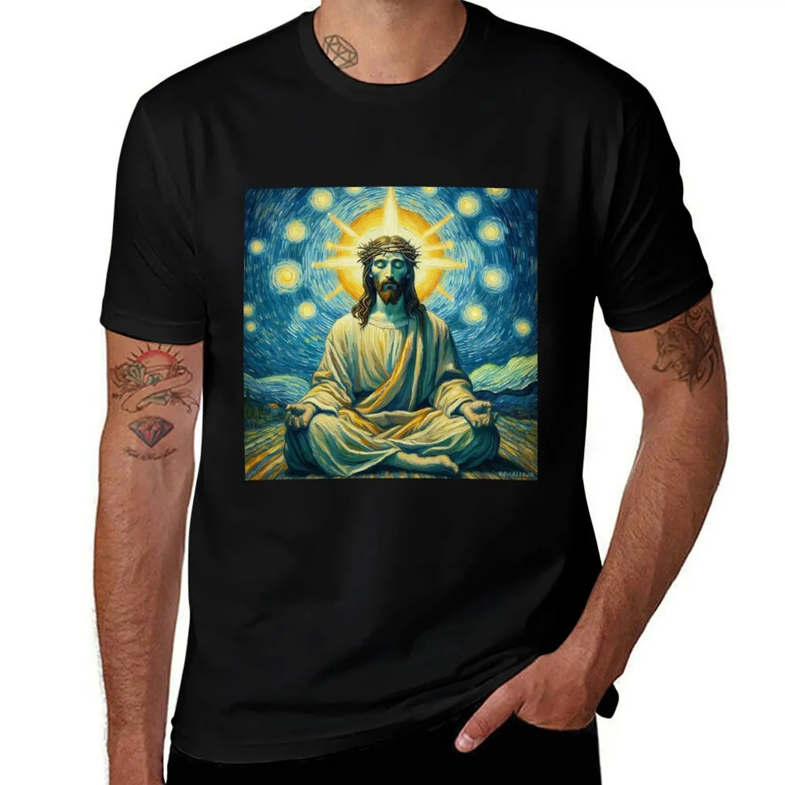 Jesus Meditating - Van Gogh Style T-Shirt hippie clothes essential t shirt heavy weight t shirts for men