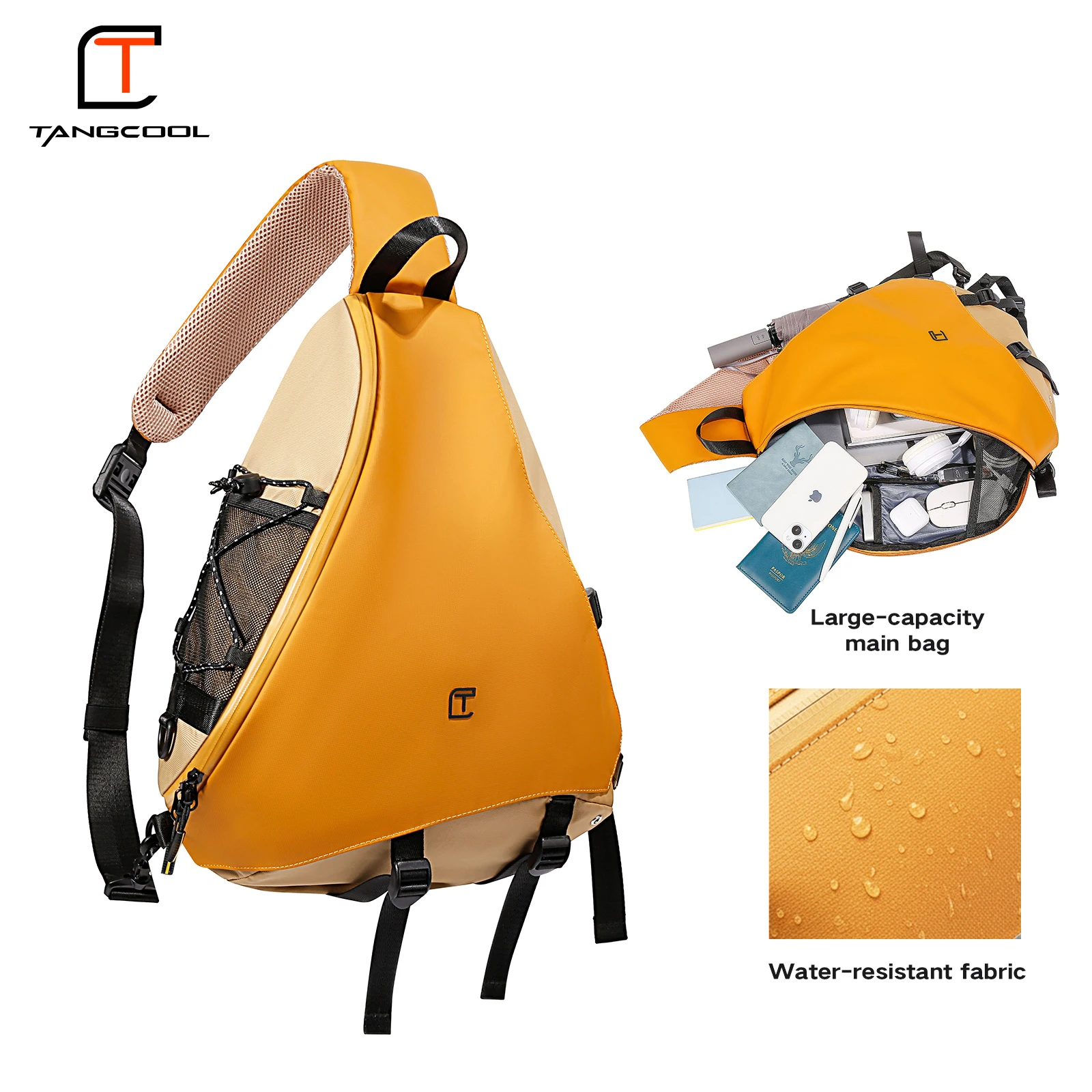 TANGCOOL Sling Bag for Men Water resistant Crossbody Backpack Large Capacity Anti theft Chest Bag for Travel Hiking Daily Use