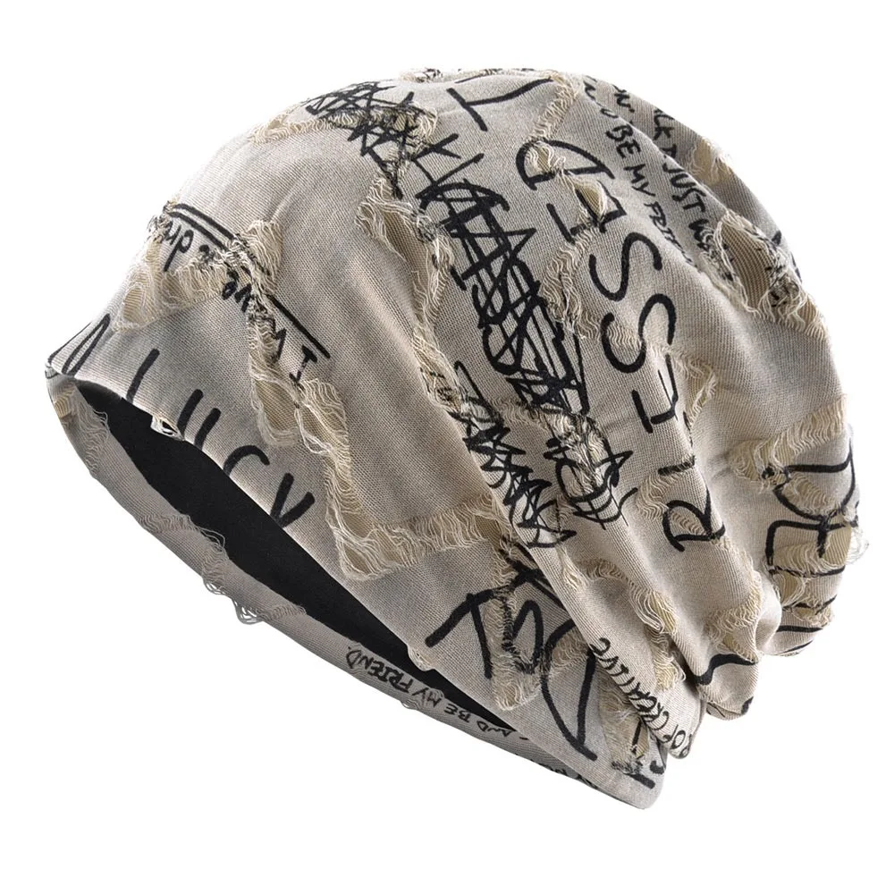 

Fashion Thin Bonnet Letter Print Beanie Loose Style Wasteland Style Vintage Beanie Streetwear Design Hip Hop Beanies Unisex Wear