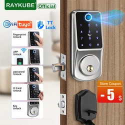 RAYKUBE-cerradura de puerta inteligente A220 Tuya, cerrojo de seguridad con Wifi/ TT, Control remoto, contraseña, código de tarjeta, pestillo automático