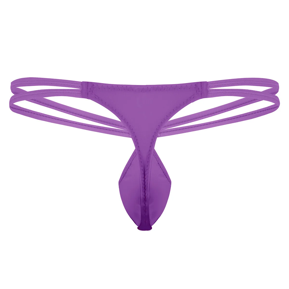 Men's Cross Strap G-String Thong with Metal Ring Sexy Open Butt Ice Silk Low Waist Underwear