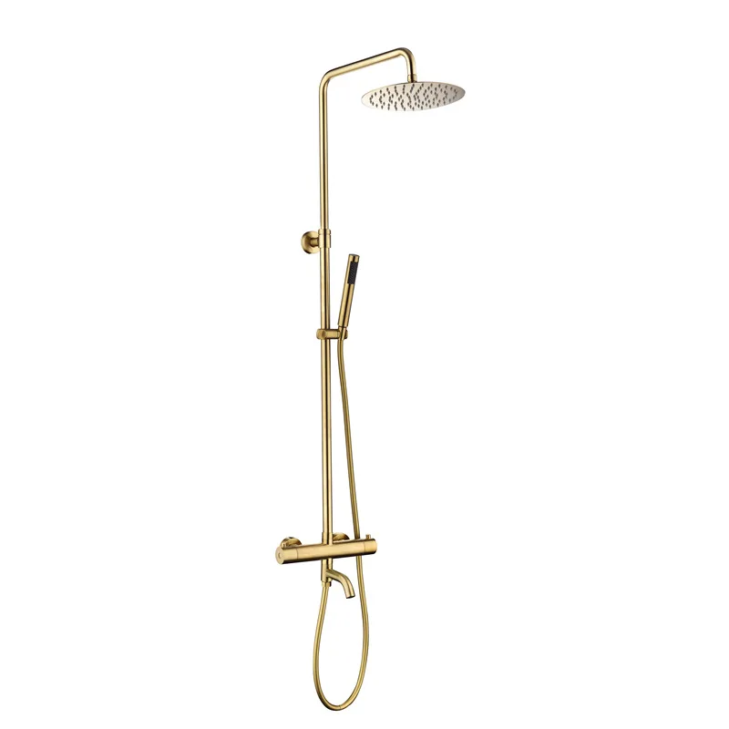 

Stainless steel, bathroom constant temperature, three-function large shower set, top spray brushed gold shower.