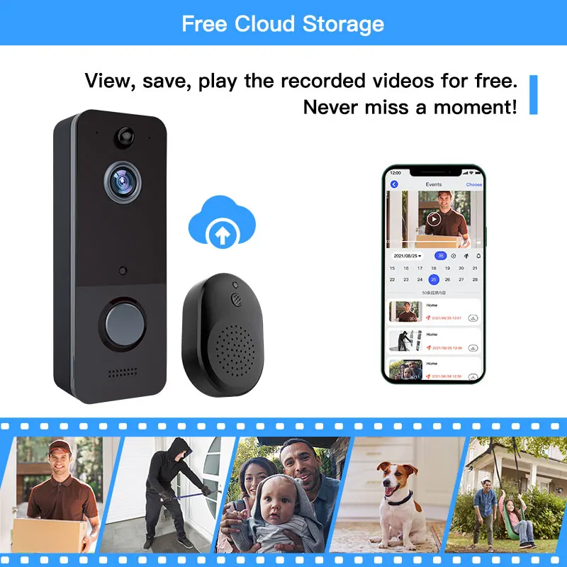 Wifi Doorbell 1080P Video Two Way Audio Smart Home Ring Alarm Remote Control Outdoor Door Peephole Bell Surveillance Mini Camera