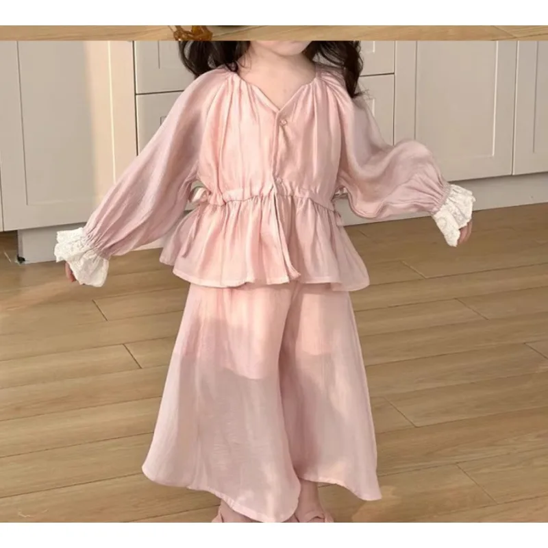 Childrens Sets Advanced Sense Girls Summer Shirt Skirt Two Pieces Simple Button  Elastic Waist Pleated Fashion