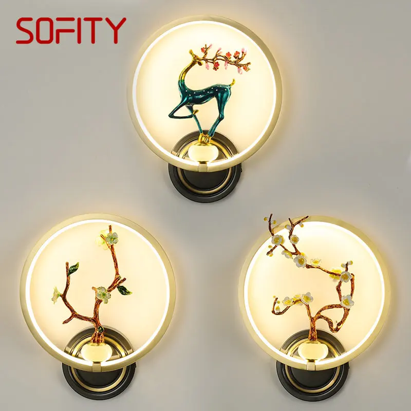 

APRIL Brass Wall Picture Lamp LED 3 Colors Modern Flowers Deer Copper Sconce Lights for Living Room Corridor Decor