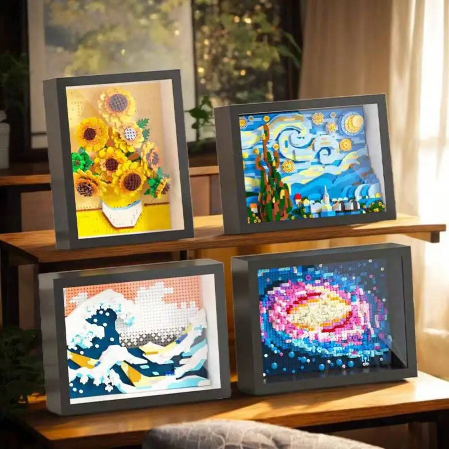 

1000+Pcs Pixel Art Building Blocks Kit, Van Gogh Starry Night & Great Wave Painting Set with Frame