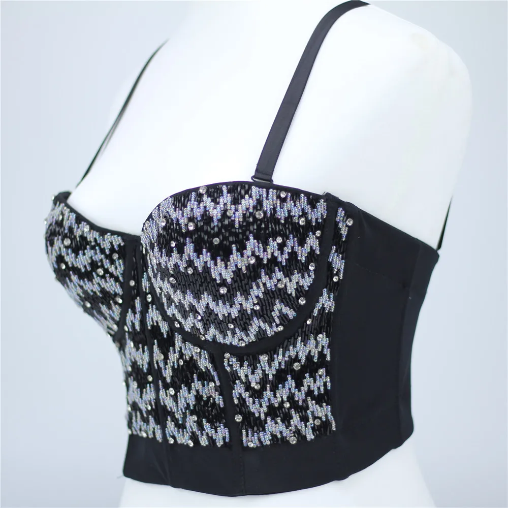 

Fashion Nightclub Sexy Beaded Camisole Ball Light Performance Corset European and American Chest Support Body Shaping Top