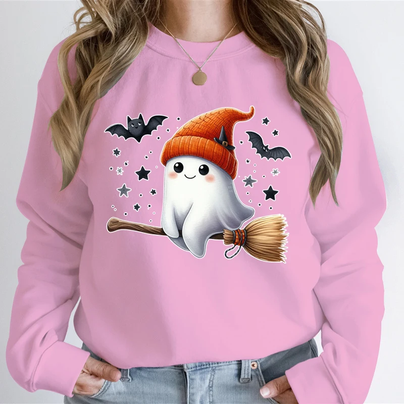 

Witch Ghost Cute The Boo Graphic Pullover for Women Creative Halloween Bat Hoodies Autumn Winter Long Sleeve Hoodless Sweatshirt