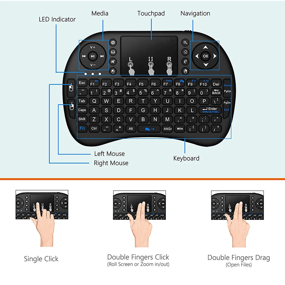 2.4G Wireless Mini Keyboard With Touchpad for PC Laptop I8 Portable Remote Control for Smart TV Android TV Box Raspberry Pi