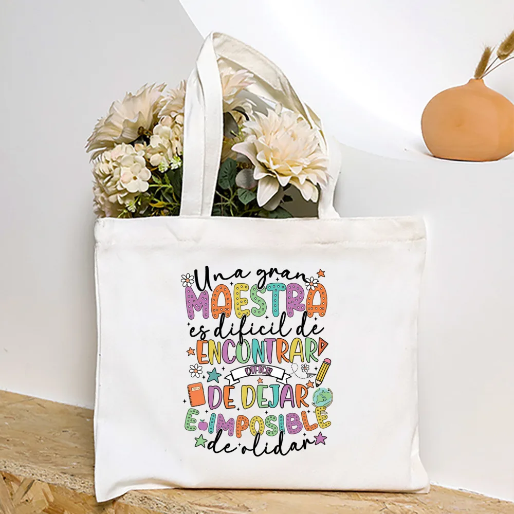 Spanish Teacher Printed Shopping Bags Back To School Teacher\'s Tote Bag Spanish Teachers Handbag Maestra Gifts Bag