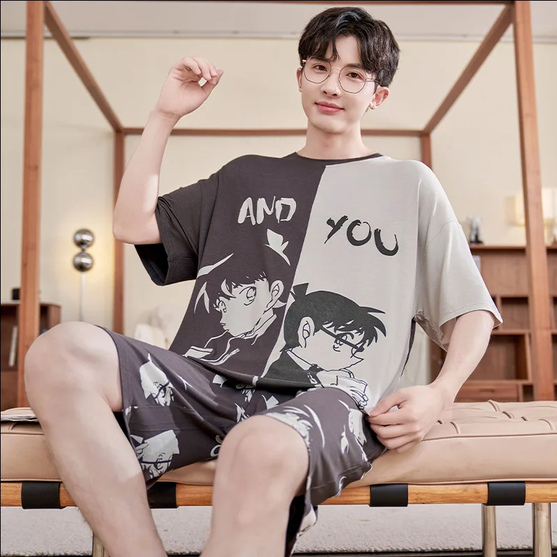 Anime Kawaii Cartoon Japanese One Piece Sun God Nika Luffy Men Pajamas Set Summer Modal Short-Sleeved Homewear Two-Piece Suit