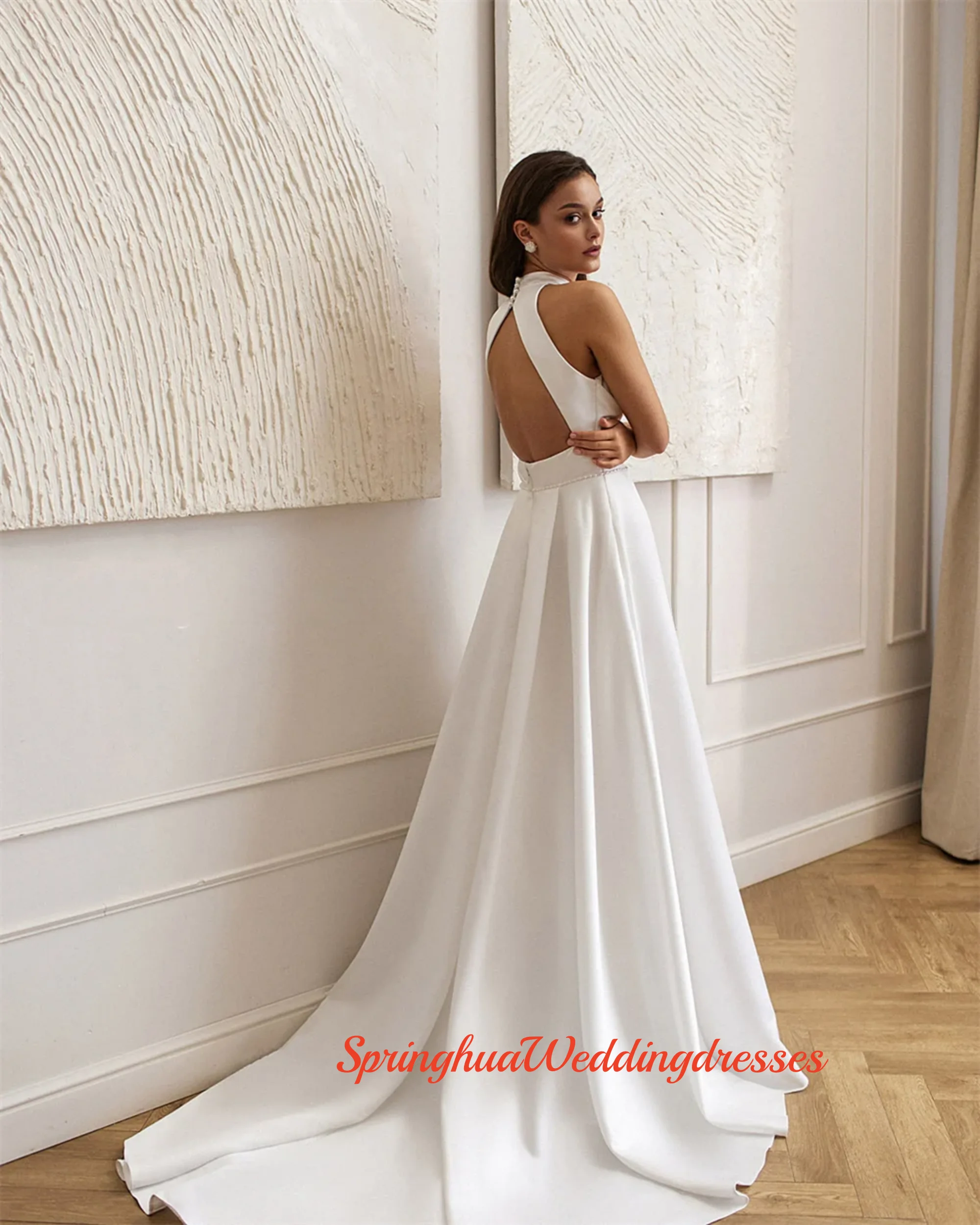 Customzied Fashion Halter Neck Wedding Dress A-line Sleeveless Bridal Gowns Backless Bride Dresses For Wedding 2026