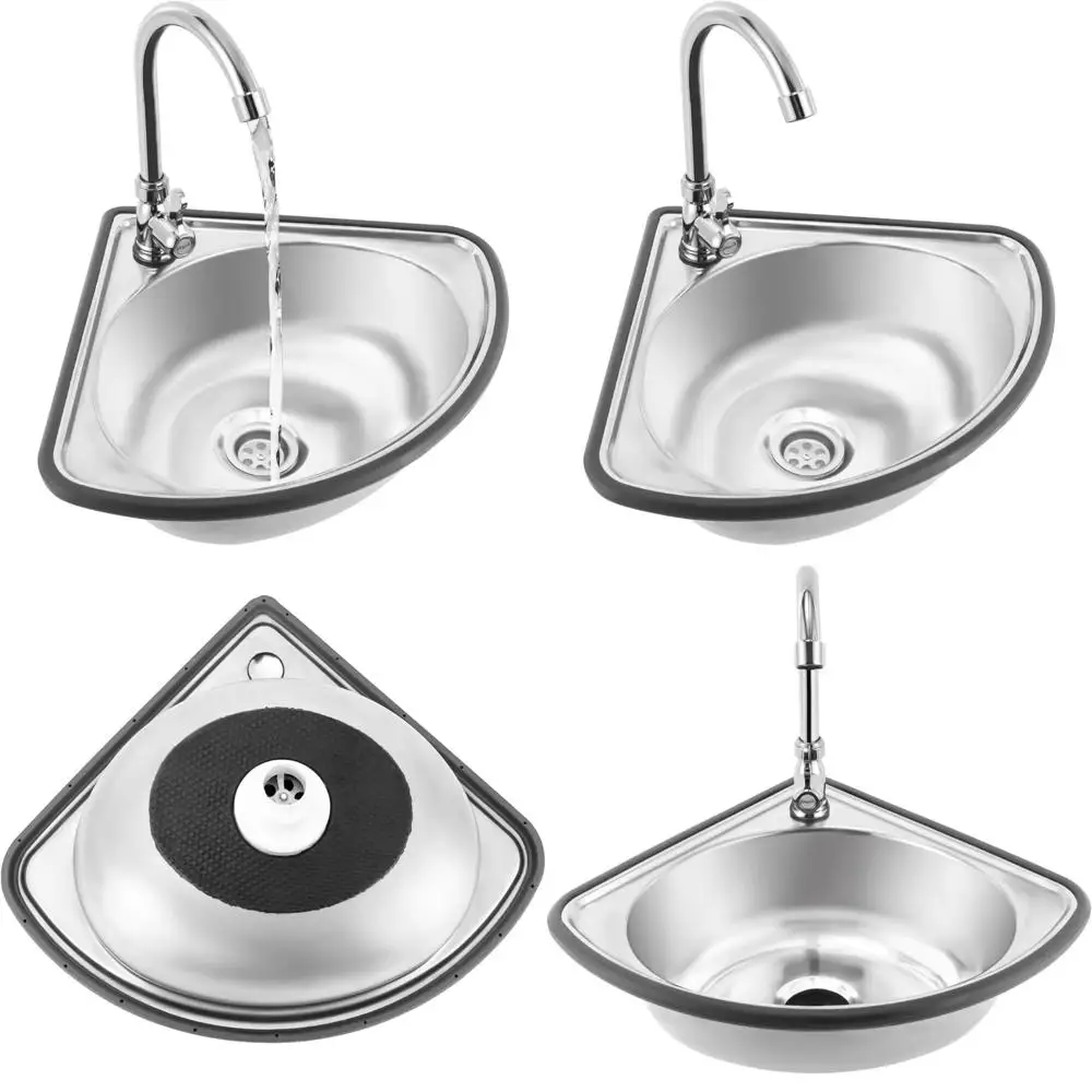 

Corner Wall-Mounted Stainless Steel Single Bowl Sink - Small Triangle Kitchen and Bathroom Basin with Lava Design