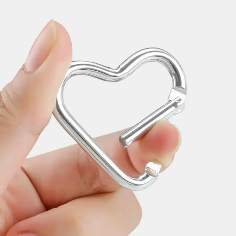 A52E 10pcs Heart Shaped Sturdy Aluminum Carabiner Keychains With High Strength Spring for Secure Holding Accessory