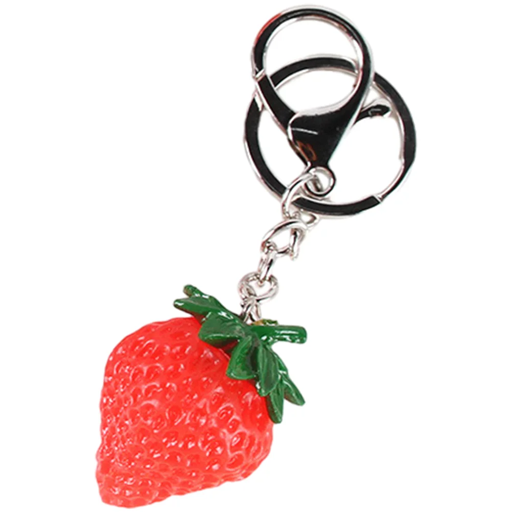 

Props Wallet Keychain Freeze Dried Strawberries Stainless Steel Pink Bag Imitation Food