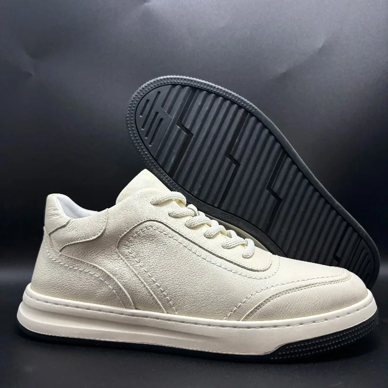 Designer Luxury Cowhide Men's Shoes Genuine Leather White Sports Casual High-end Flat Work Walking High Quality Shoes Male