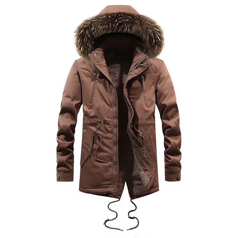 Praticidade homens jaqueta de inverno militar algodão casaco casual pele capuz velo engrossar parka outwear quente longo blusão para o pai