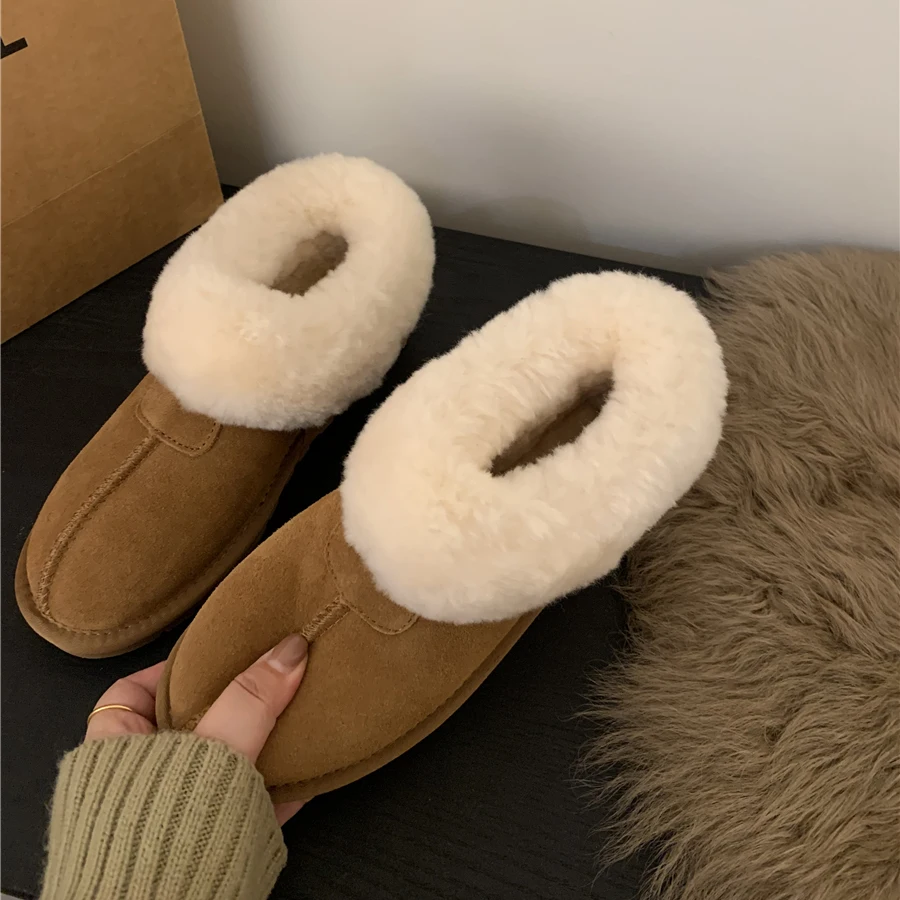 Genuine Leather Wool Snow Boots Boots Short Thick Sole Women's Fur Slipper Outer Wear Warm Velvet Cotton Fur