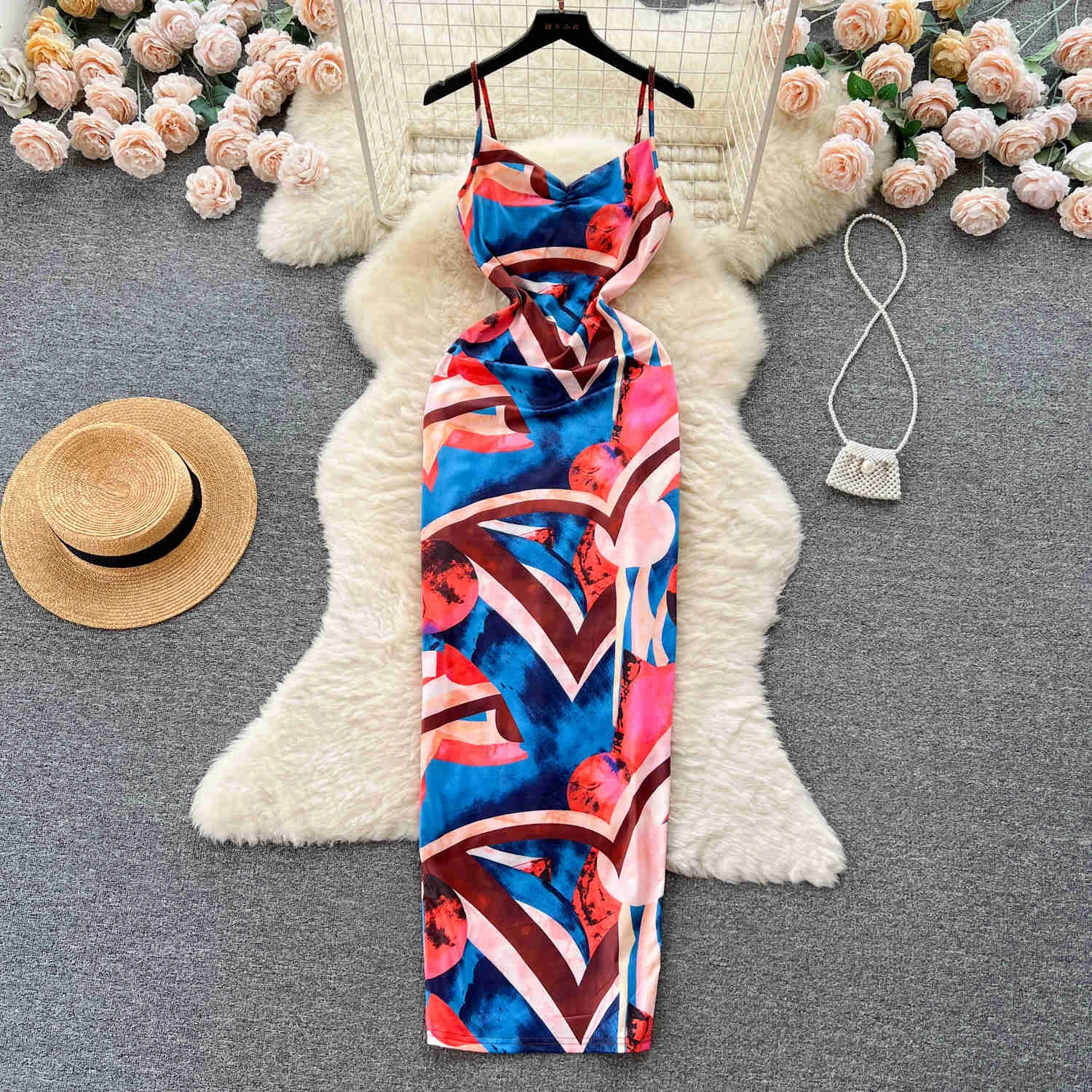 

Женское модное летнее облегающее платье без рукавов с открытой спиной и принтом, новинка 2023, сексуальное облегающее Клубное блестящее платье-футляр, уличная одежда