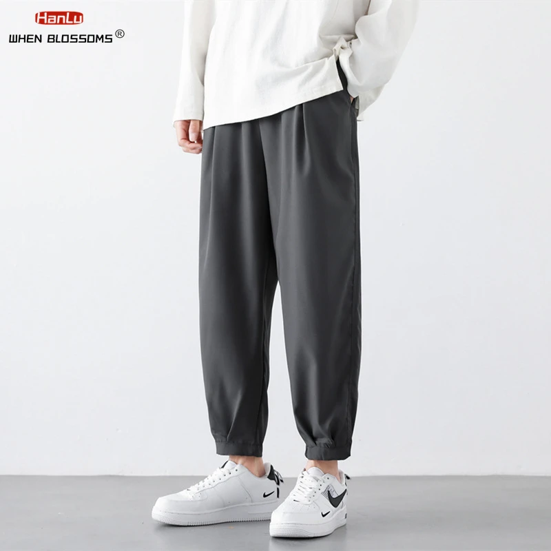 Brand Men\'s clothing 2024 Summer New Solid Color Simple Cropped Pants Cool Breathable Light Casual Fashion Man pants M-5XL