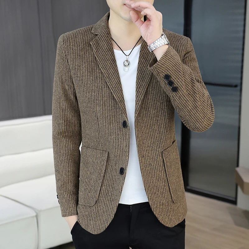 

Casual High-Quali Slim Fit Men's Single-Breasted Jaet Briti Sle Faionable Autumn Spring Season Polyester Cotton Blend