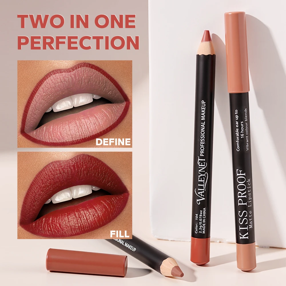 12 Color Matte Velvet Lipliner, Natural&waterproof&easy To Color Lipstick Pen