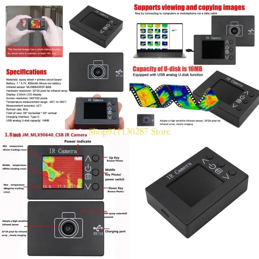 

J1HC Thermal Imager LCD Датчик температуры четкий определение изображения камера визуализации