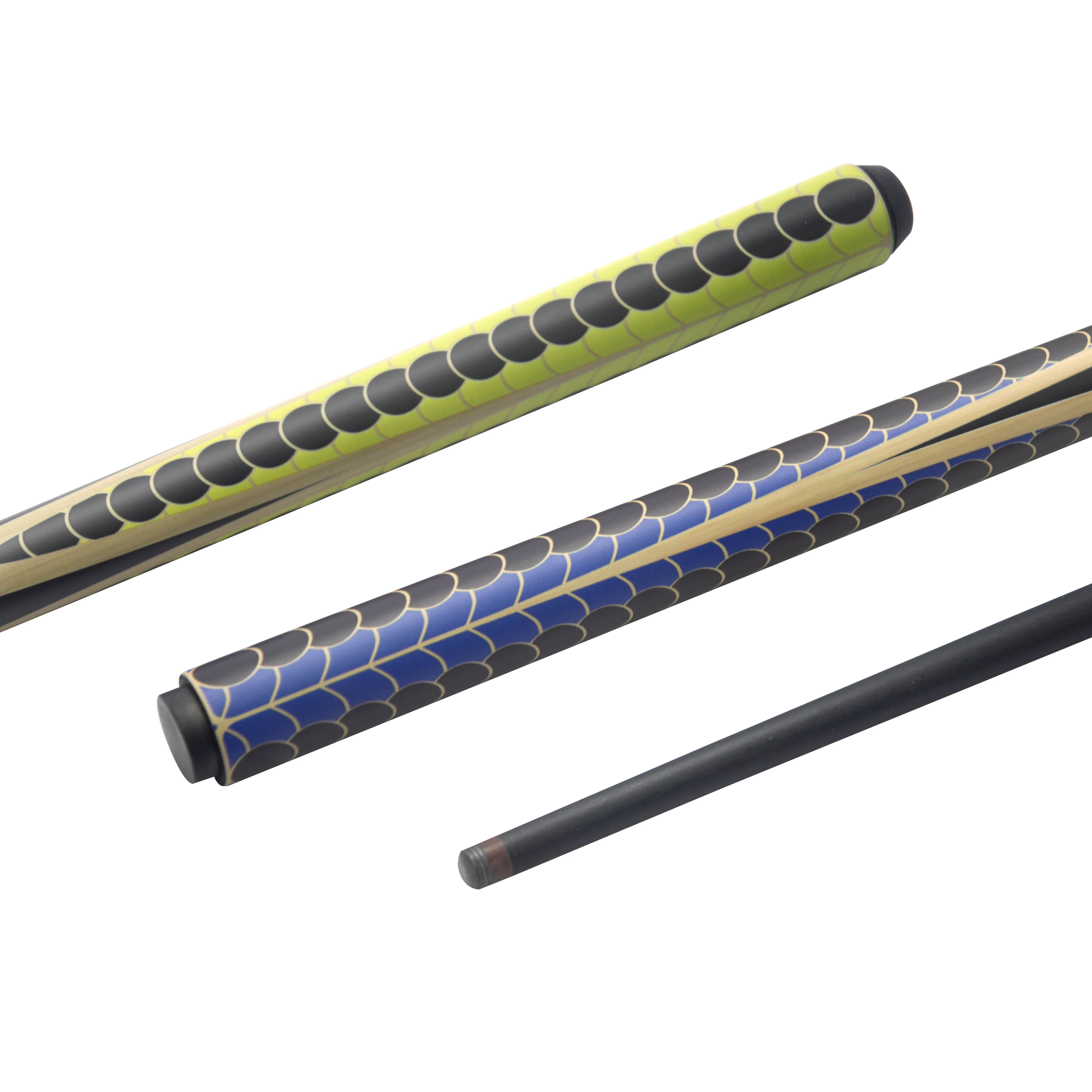 

Cue Tank 58-inch one-piece carbon fiber cue, pro taper, customizable tip size.