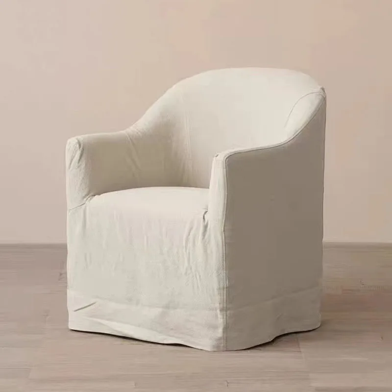 North American wabi sand wind washed cotton hemp small armchair retro linen homestay dining chair room restaurant single chair f