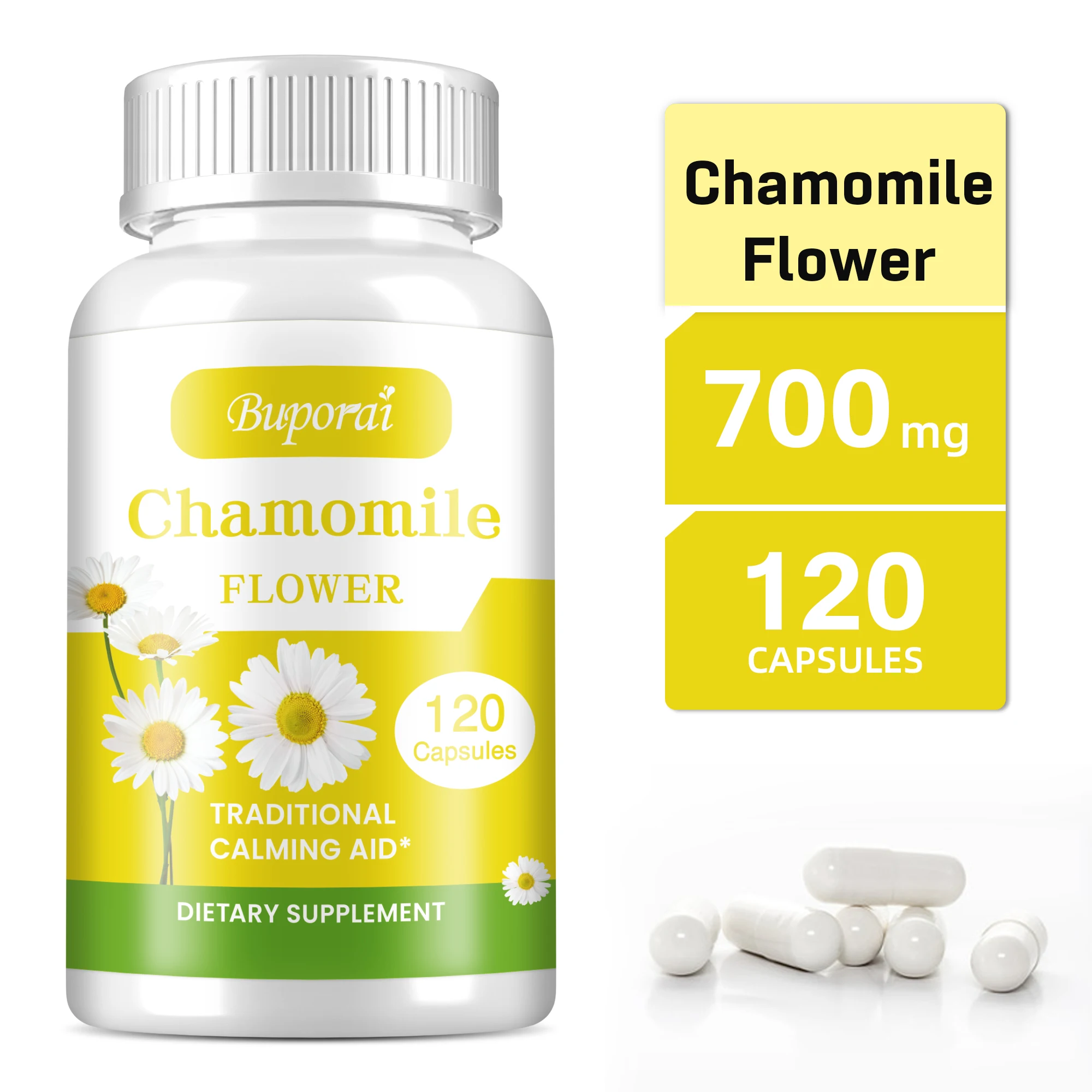 

Chamomile Flower - Improve Sleep Quality, Relax and Relieve Stress - 120 Capsules