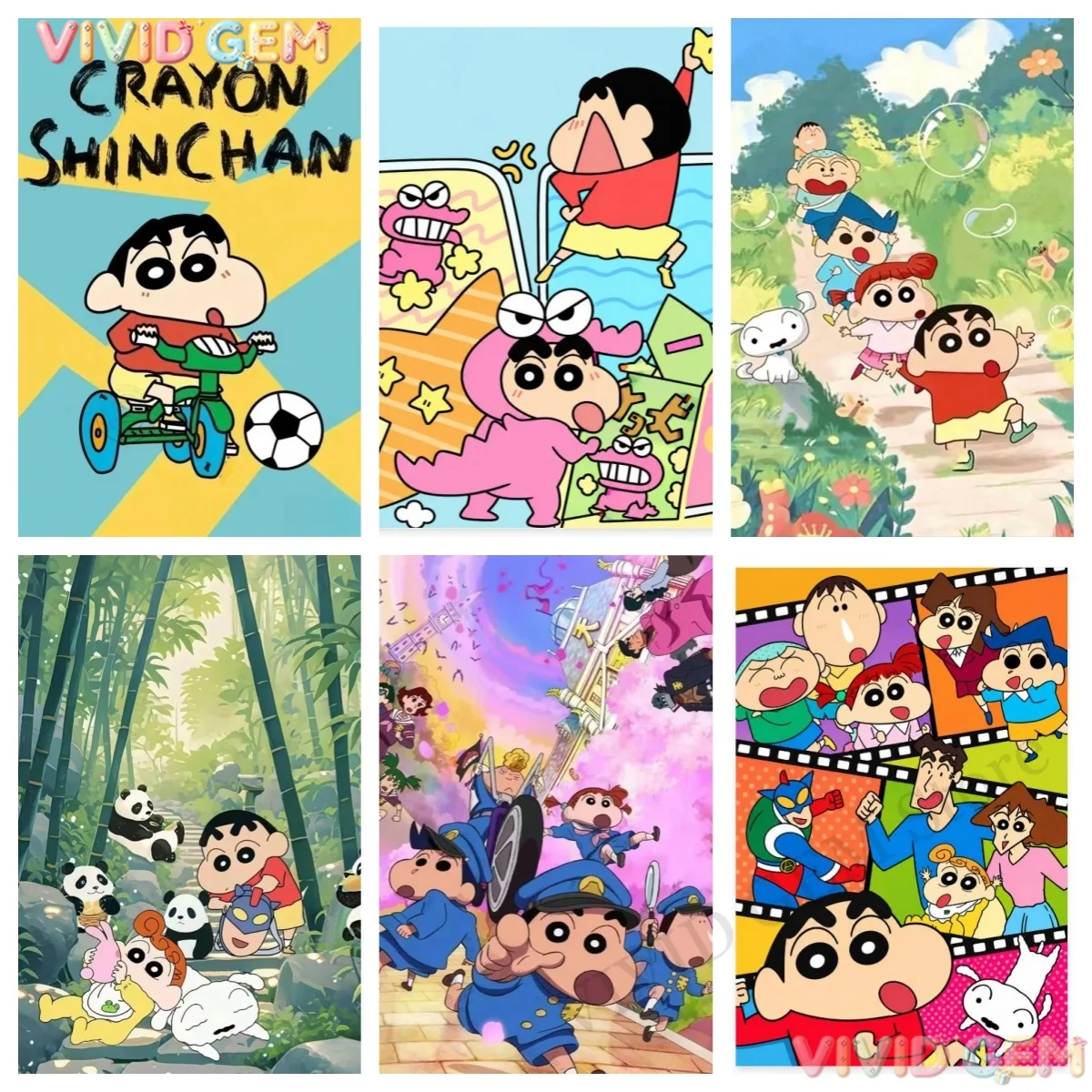 VIVID GEM Kawaii DIY Crayon Shin-chan Shinnosuke Voll-Diamant-Malerei 5D Diamantkunst Japanisches Kinder-Wandbild Geschenk