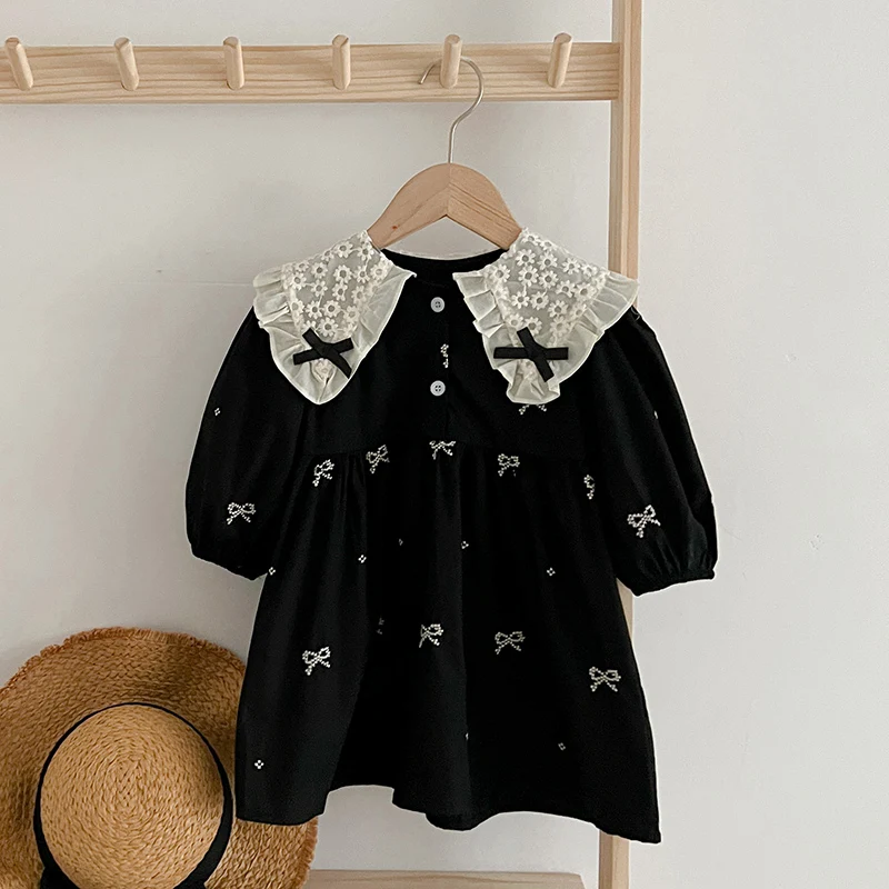 Autumn 0-6Yrs Girls Princess Dress Baby Girl Clothes Clothes Butterfly Collar Baby Girl One Piece Clothes Embroidery Kids Dress