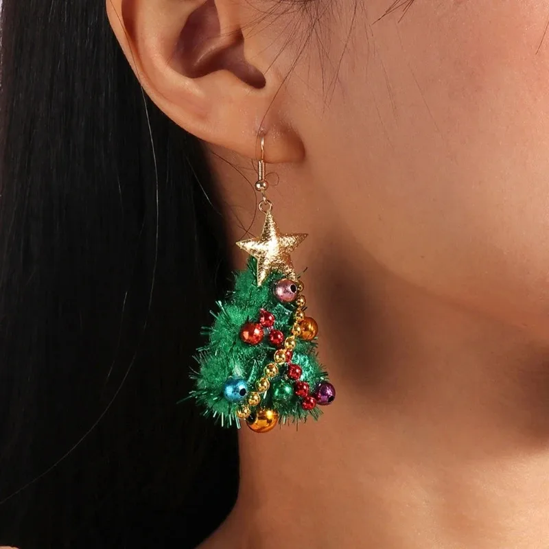 

2 Pairs New Fashion Christmas Tree Pendant Earrings Unique Charm Dangle Earrings Alloy Jewelry Birthday Gift for Women Girls