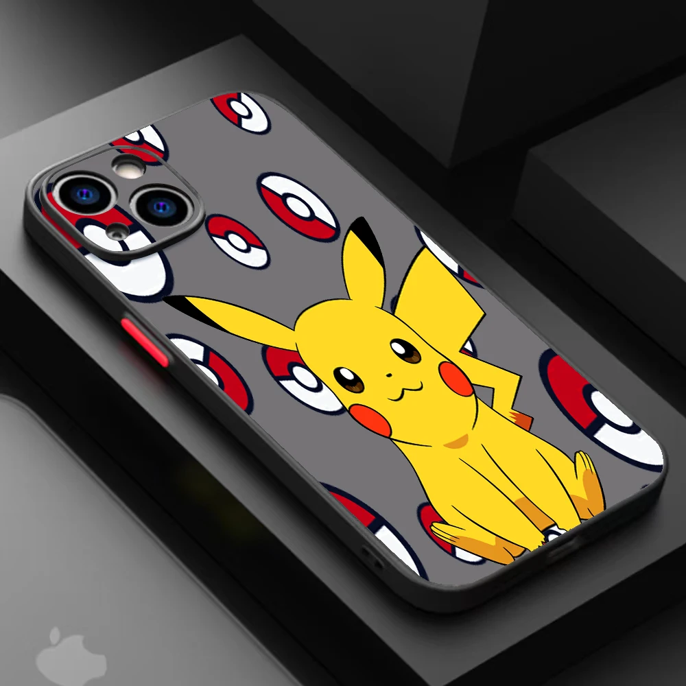 Bilibili P-Pokémon P-Pi-kachu Mode Phone Case For iPhone 15 14 13 12 11 Pro Max mini XS XR X 8 7 6 Plus SE Frosted Cover