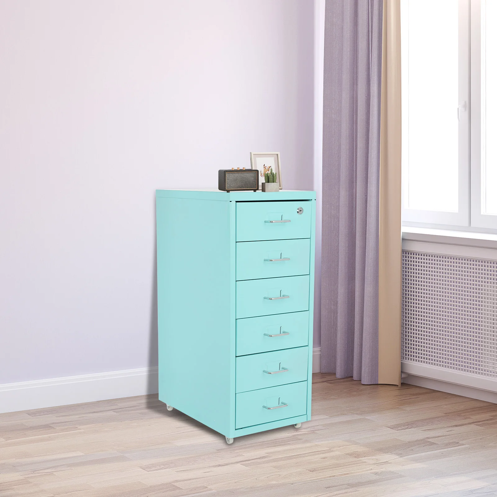 6-Tiers: Vertical File Cabinet,Cold-Rolled Steel Metal File Cabinet with Lock, Filing Cabinet Blue in the Office, Study