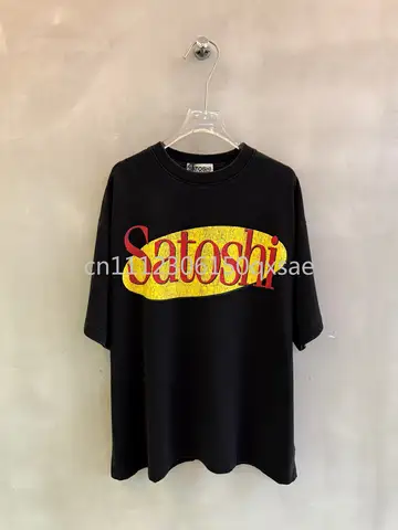 Classic Design Satoshi Nakamoto Casual T-shirts Retro Elliptical Color Block Letter Print Tees Loose Wash Vintage Cotton T-Shirt