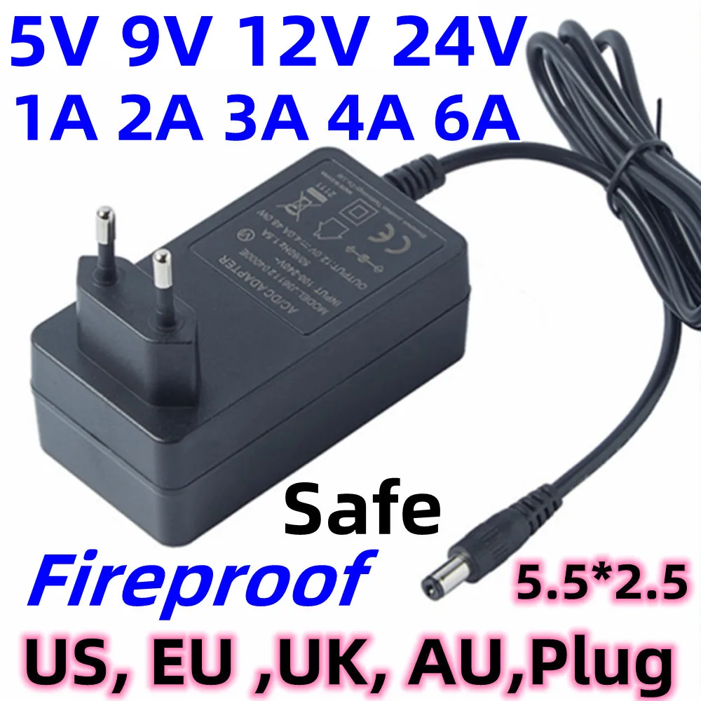 US EU UK AU AC 110-220V To DC 5V 9v 12V 24V 48V 1A 2A 3a 4A 6A Universal Charger Power Supply Plug Adapter Switch Source Adaptor