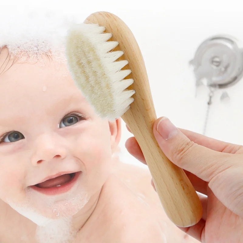 Wooden Baby Hair Brush Comb Soft Baby Bath Brush Clean Hair Body Gentlely Baby Protect Shower Baby Wash Care Tool