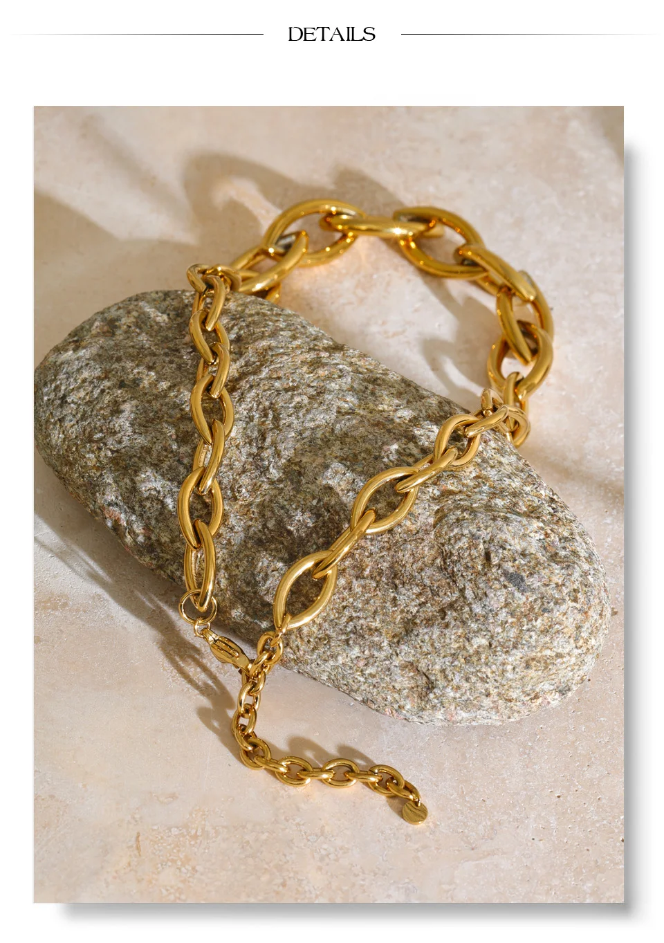 Yhpup Edelstahl-Kettenhalskette für Damen, Metall-Textur, Goldfarben, Statement-Schmuck, Modisch, Wasserdicht – Detail 7