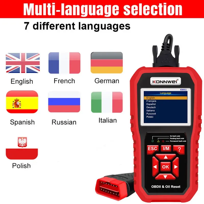 KONNWEI OBD2 KW851 Car OBD 2 Scanner Professional Diagnostic Tools Vehicle Maintenance Reset-Tool Auto Engine Check Code Reader