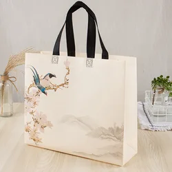 Bolsa de compras de tela no tejida con estampado ecológico, bolsa de compras portátil, bolsa de almacenamiento de comestibles de viaje plegable reutilizable