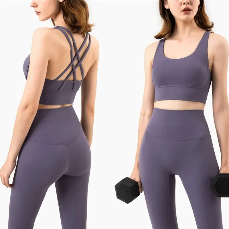 

2-х предметных однотонных леггинсов для тренажерного зала и йоги, мягкий плотный женский высокопрочный фитнес-бюстгальтер со спортивными штанами, спортивная одежда для бега, спортивная одежда