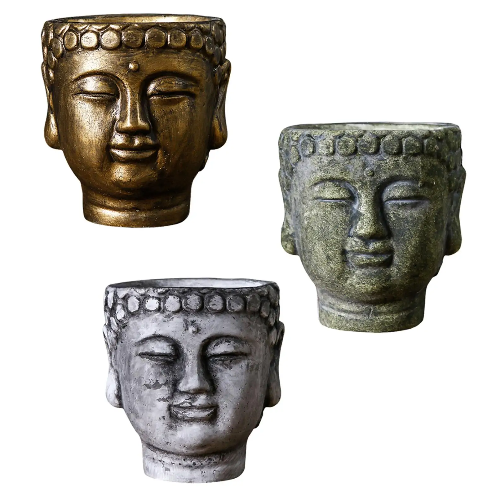 Buddha Head Planter Plant Flower Container Artwork with Drainage Hole Collection Cement Planter for Backyard Tea Room Patio