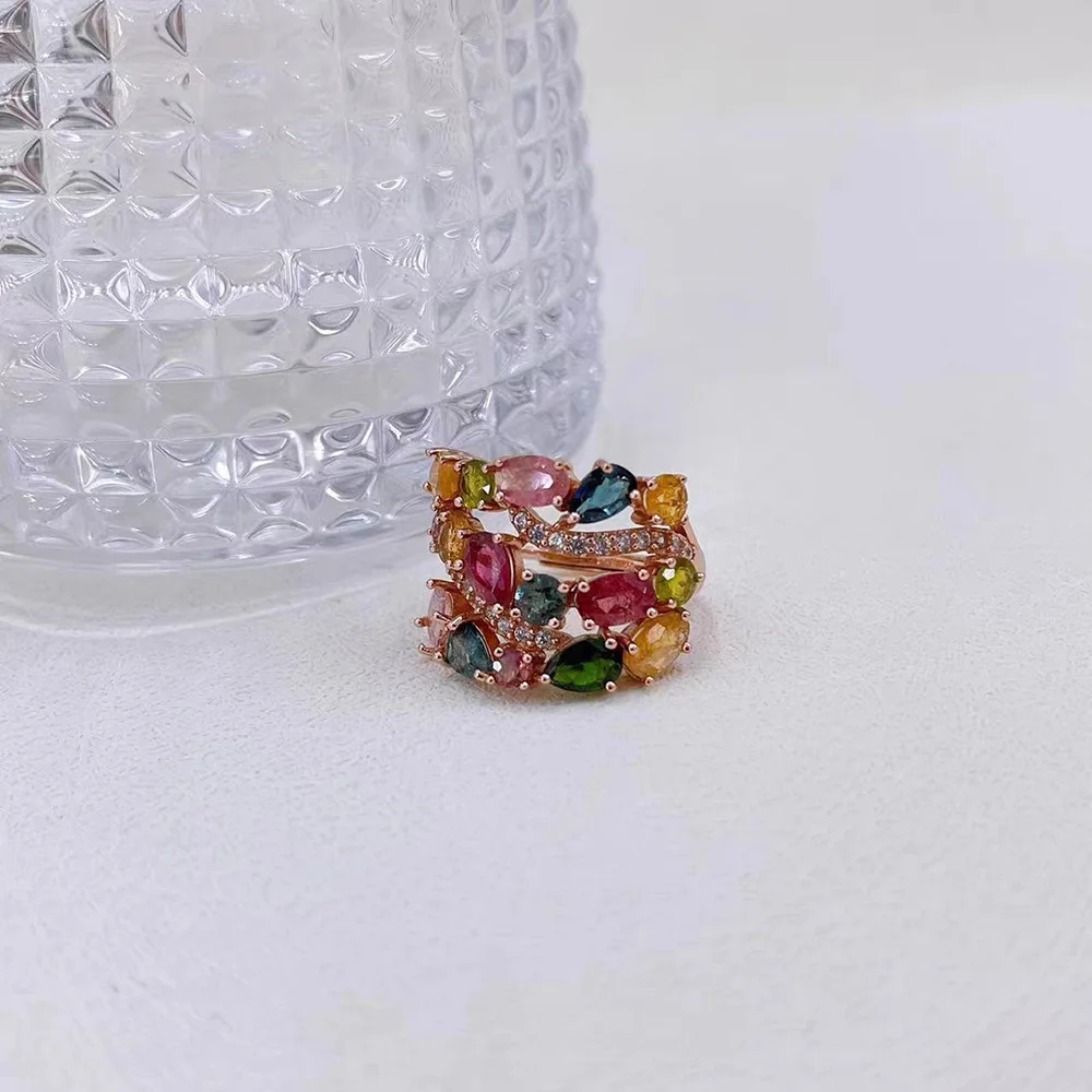 Rose Gold Color Rainbow Colorful Cubic Zirconia  Ring for Women Luxury Wedding Pink Goold Finger Ring Vintage Party Jewelry Gift