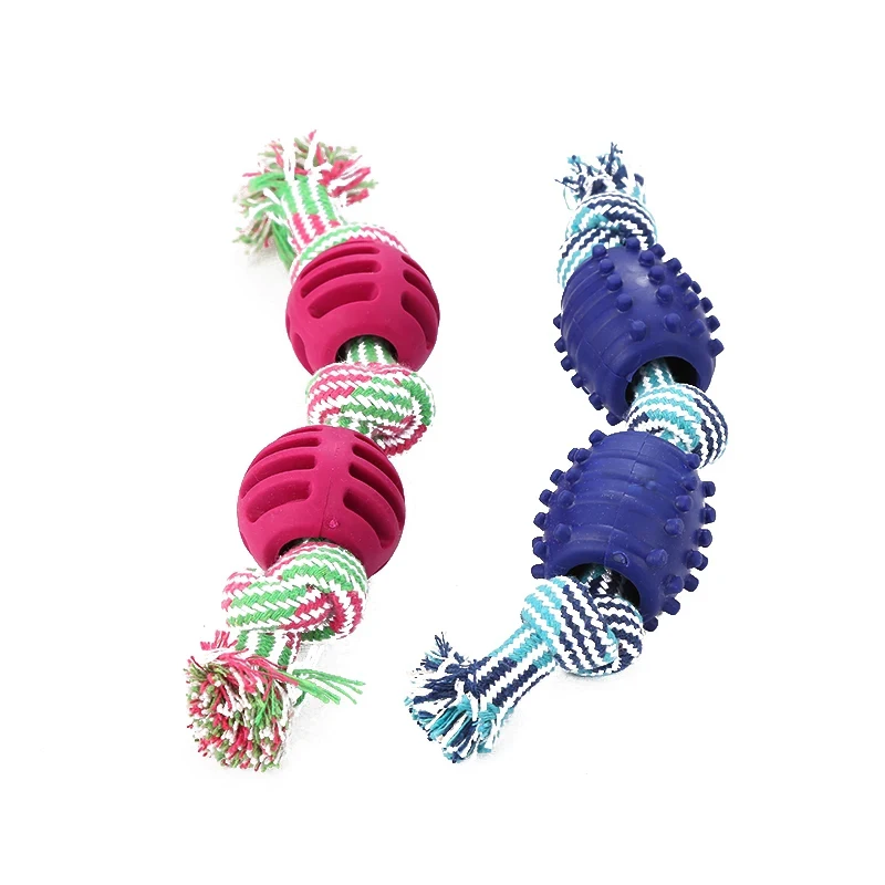 BOOTEELY Double knot cotton cord with ball dog toy teeth grinding toy teeth cleaning pet products